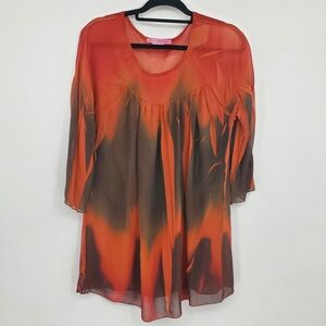 ♧ Daniel Benjamin Orange and Brown Sheer Tunic Size Medium